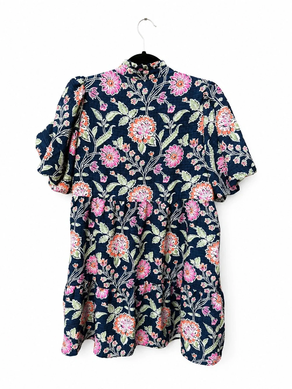 THML Dress Mini Floral Teacher Navy Puff Sleeve Boho Glam Chic Medium